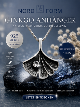 Gingko Blatt Anhänger mit Stein 925 Silber geschwärzt