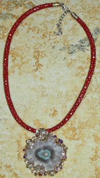 Perlrochen Halsreif Collier mit Großen Amethyst Stein als Anhänger EINZELSTÜCK / UNIKAT