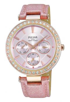 Pulsar Damen Uhr Edelstahl Chrono Datum Wochentag Rose Lederband PP6164