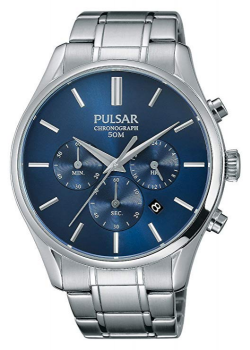 Pulsar Herren Chronograph Blaues Zifferblatt Datum Wasserdicht Stoppuhr PT3777
