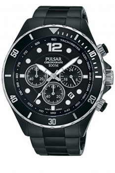 Pulsar Uhr schwarz Edelstahl Wasserdicht Chrono PT3721