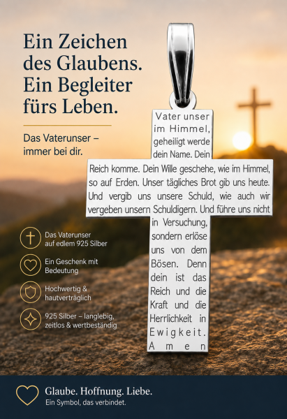 Silberner Kreuz - Anhänger mit Vaterunser lasergraviert