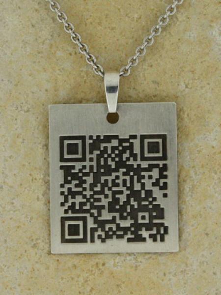 QR Code Kettenanhänger 925 Silber mit Wunschtext per Lasergravur